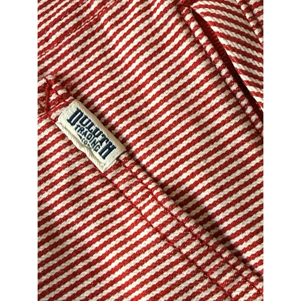 Duluth Trading Women Overalls L Red Railroad Pin Stripe Painter - Picture 7 of 16